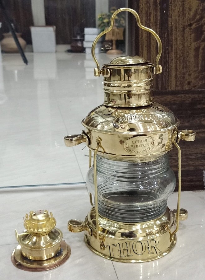THOR INSTRUMENTS Nautical Brass Anchor Oil Lamp Leeds Burton Maritime Ship Lantern 14" Rustic Vintage Home Decor Gifts - Image 1